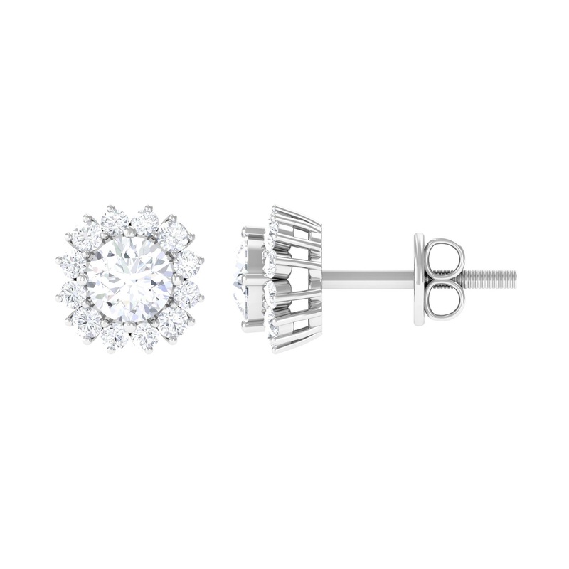 1.25 CT Zircon Minimal Halo Stud Earrings in Gold