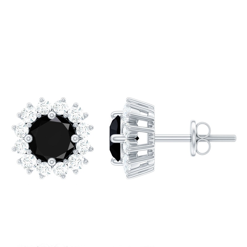 1.5 CT Classic Black Diamond and Moissanite Halo Stud Earrings