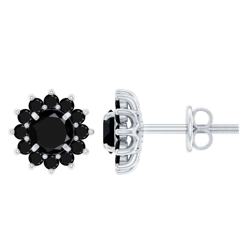 1.50 CT Black Diamond Floral Stud Earrings