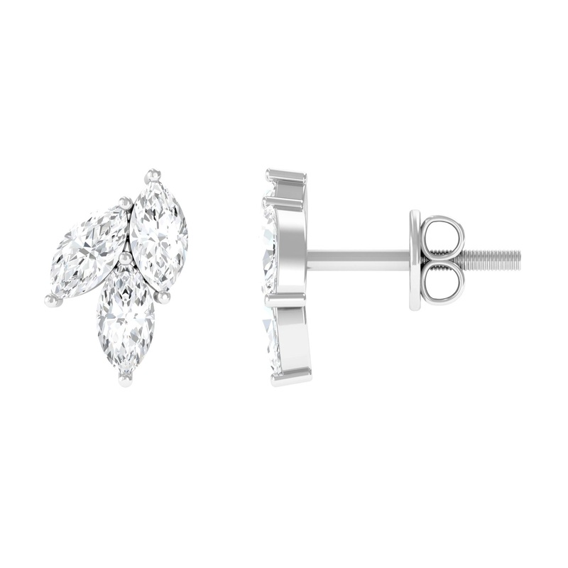 1.50 CT Marquise Cut Zircon Leaf Cluster Gold Stud Earrings