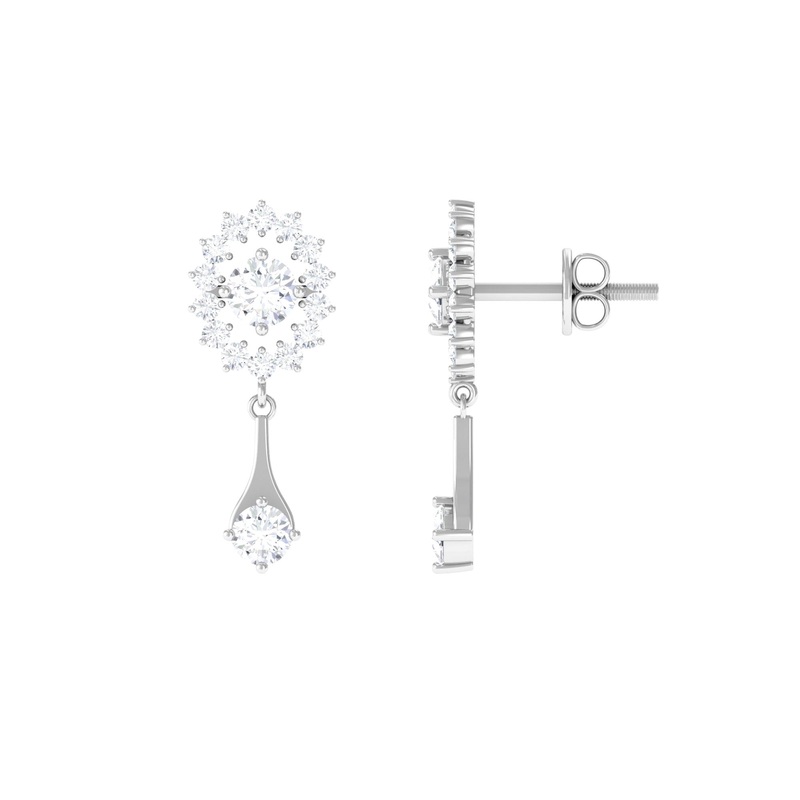 1 CT Certified Diamond Gold Drop Dangle Earrings