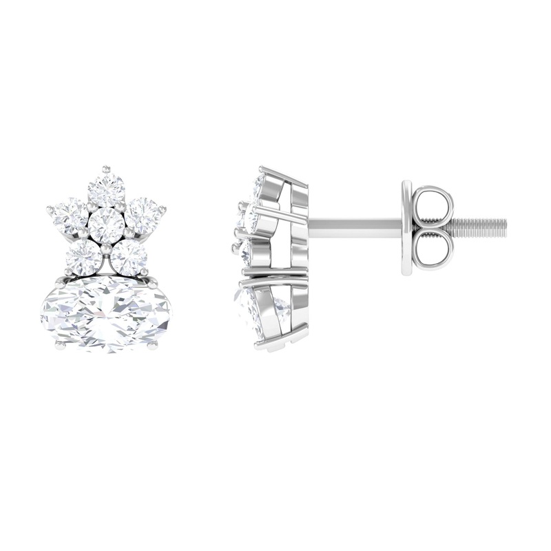 1 CT Certified Zircon Flower Stud Earrings in Gold