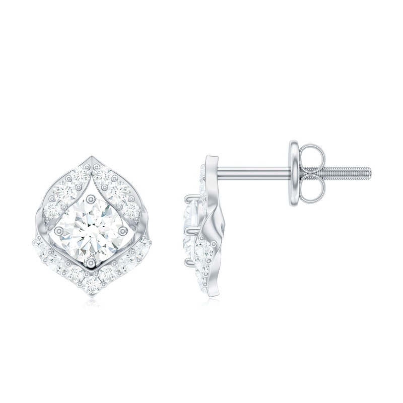 1 CT Cubic Zirconia Gold Petal Stud Earrings