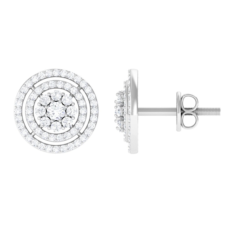 1 CT Floral Inspired Diamond Double Halo Stud Earrings