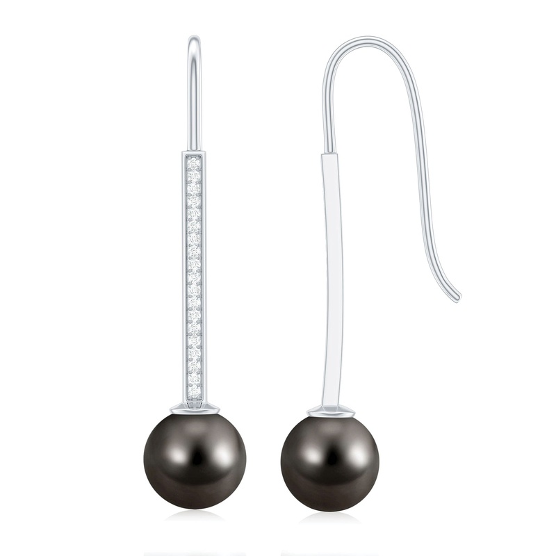 Tahitian Pearl Dangle Earrings with Moissanite Stones