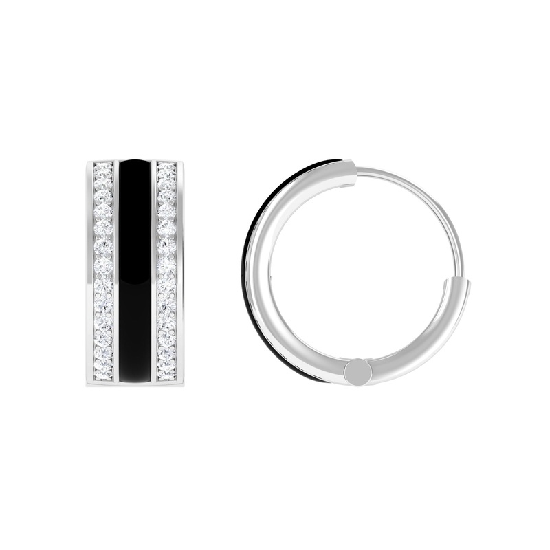 0.50 CT Certified Moissanite Black Enamel Hoop Earrings