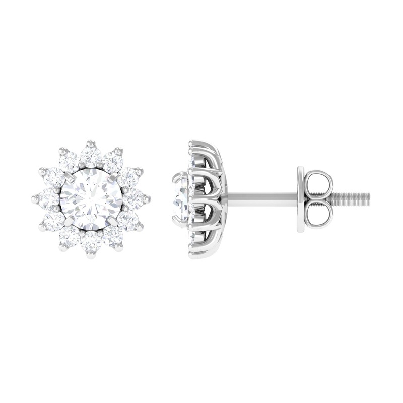 1.25 CT Round Moissanite Flower Halo Stud Earrings