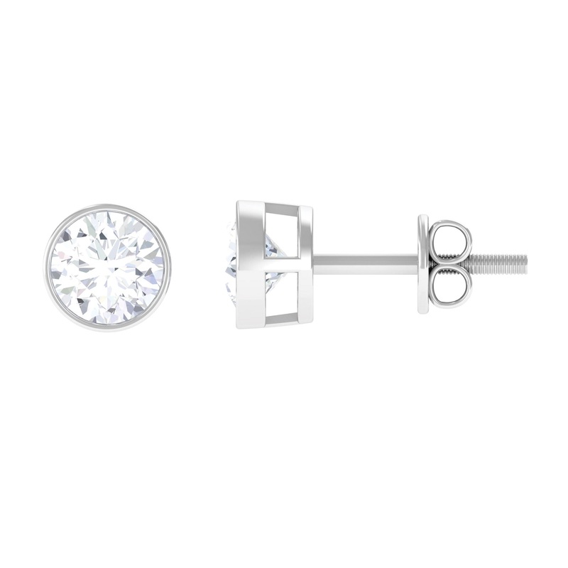 1 CT Certified Moissanite Solitaire Stud Earrings in Bezel Setting