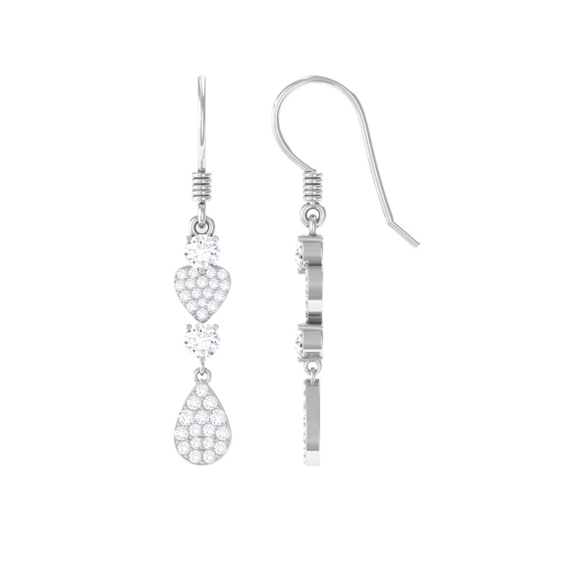 1 CT Certified Zircon Heart Dangle Earrings