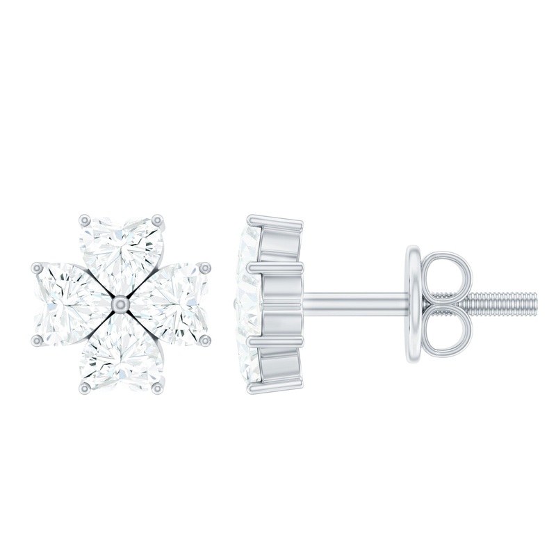 1 CT Heart Shape Moissanite Flower Stud Earrings