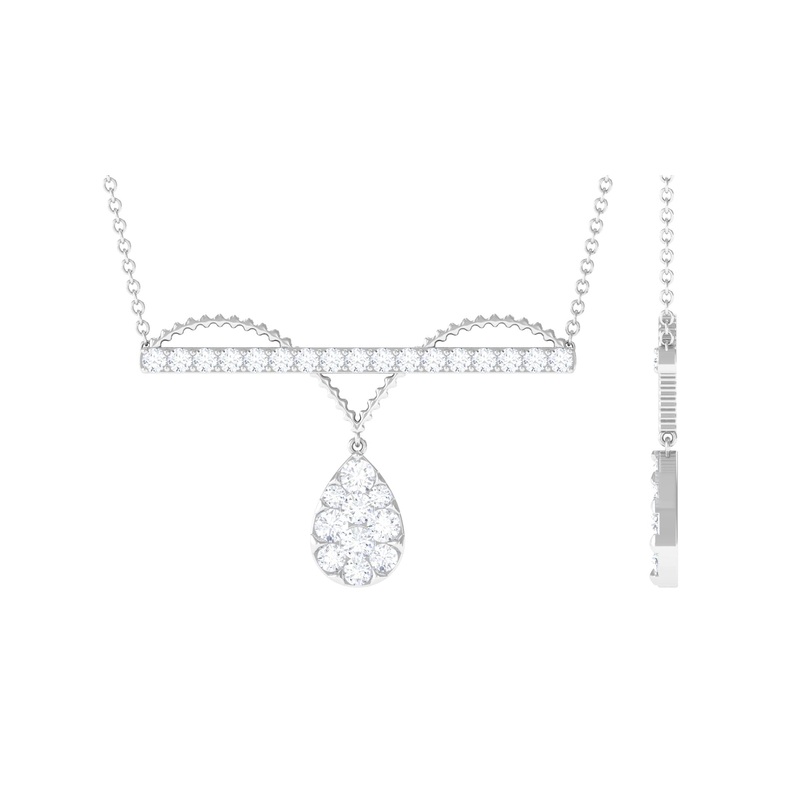 1 CT Pave Set Moissanite Designer Teardrop Bar Necklace
