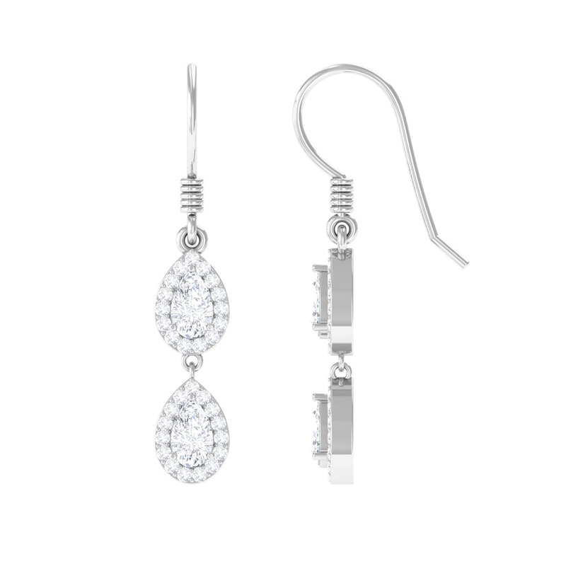 1 CT Pear and Round Cut Moissanite Dangle Earrings