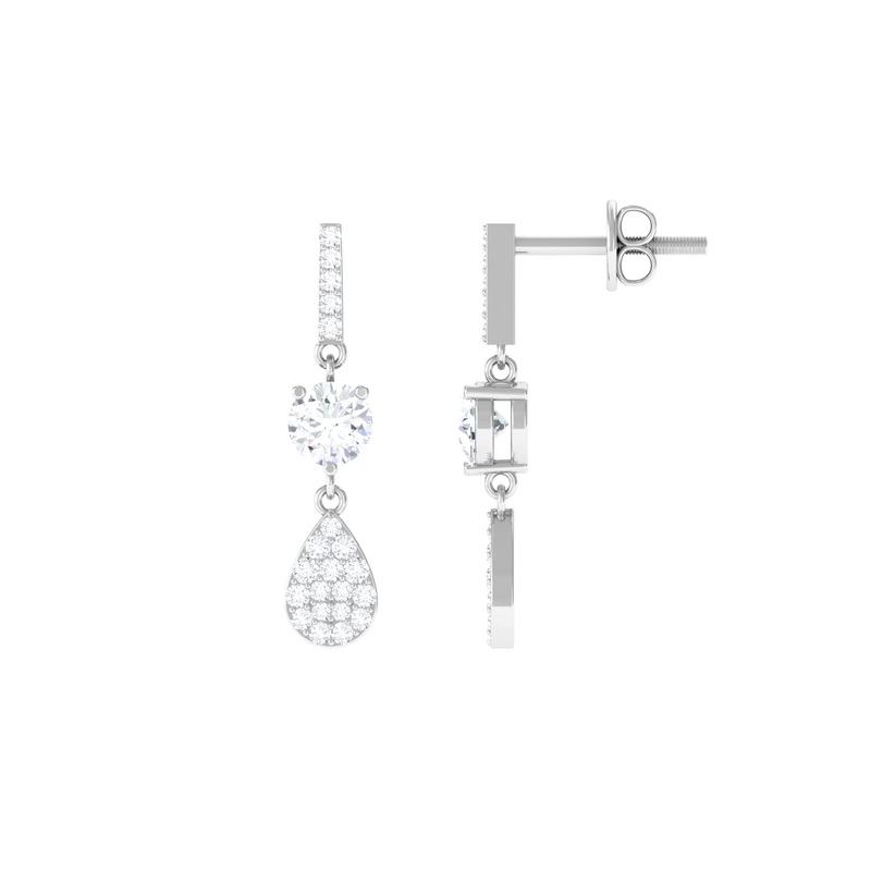1 CT Round Cut Moissanite Classic Dangle Drop Earrings