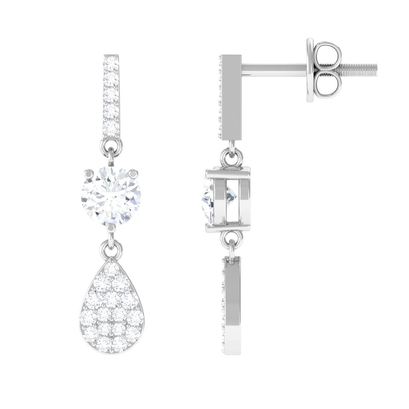 1 CT Round Cut Zircon Classic Dangle Drop Earrings