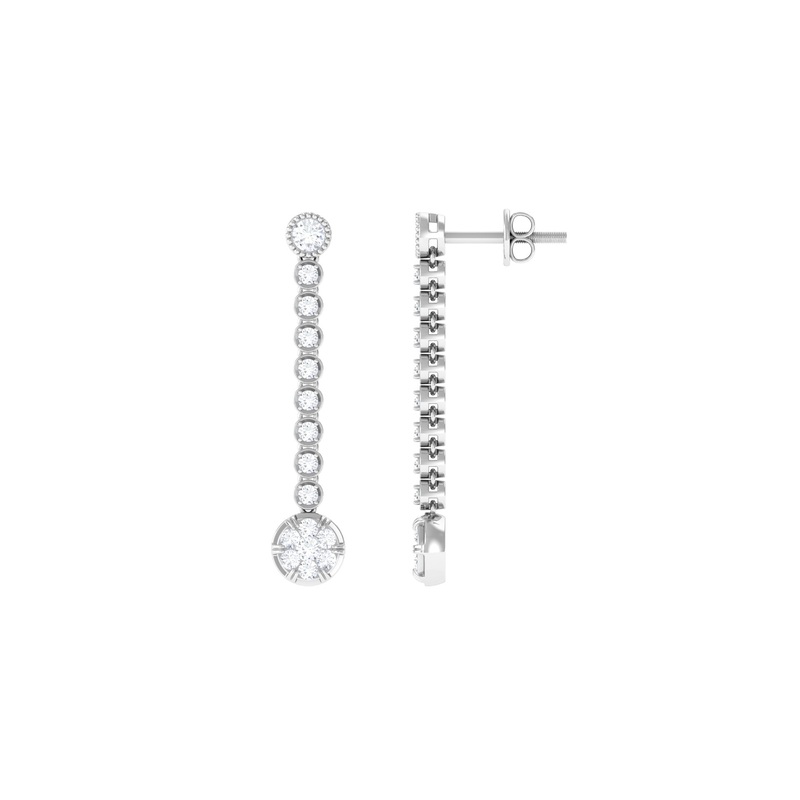 1 CT Round Moissanite Dangle Chain Earrings in Gold
