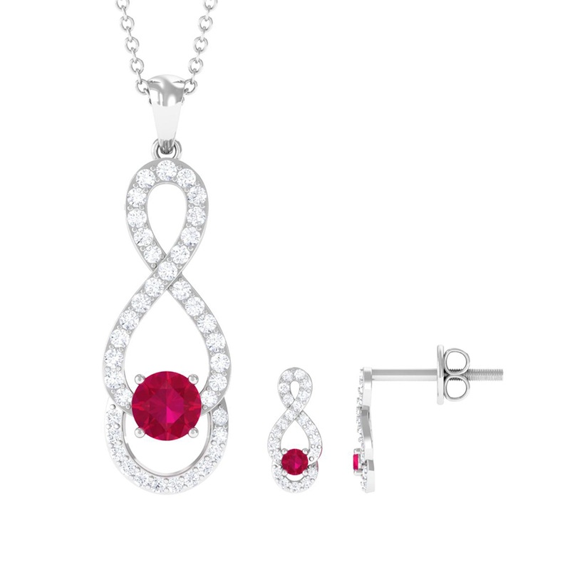 Round Ruby Infinity jewelry Set with Diamond