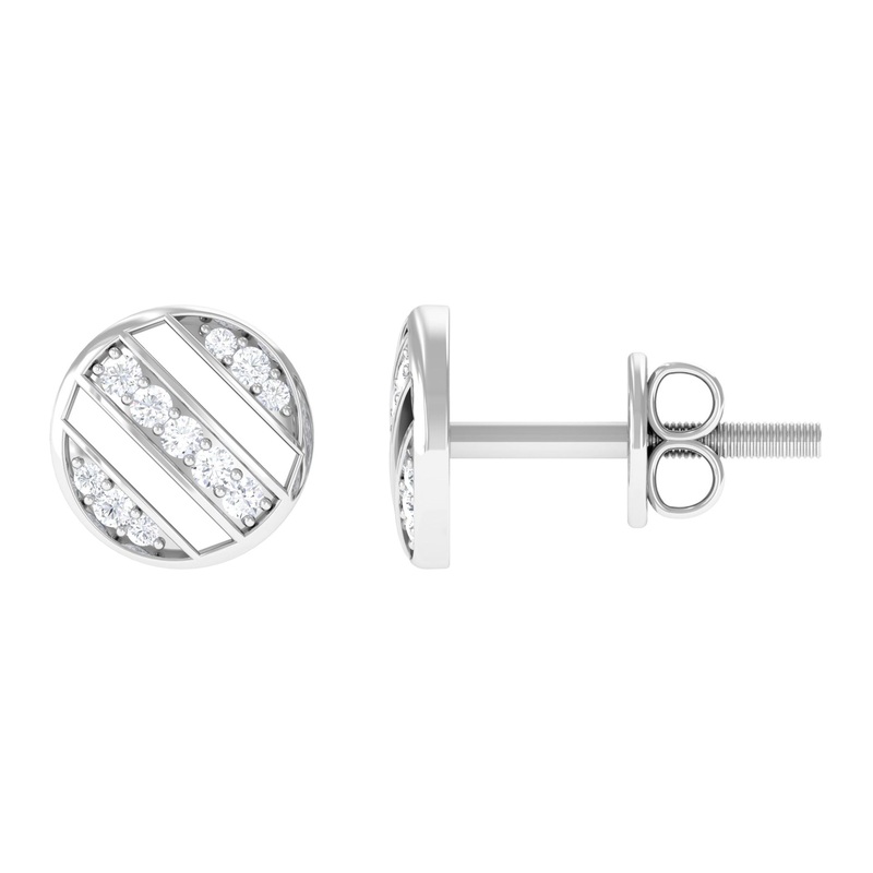 Surface Prong Set Real Diamond Circle Stud Earrings in Gold