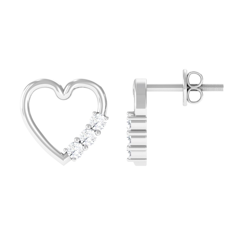 Three Stone Diamond Gold Heart Stud Earring for Women