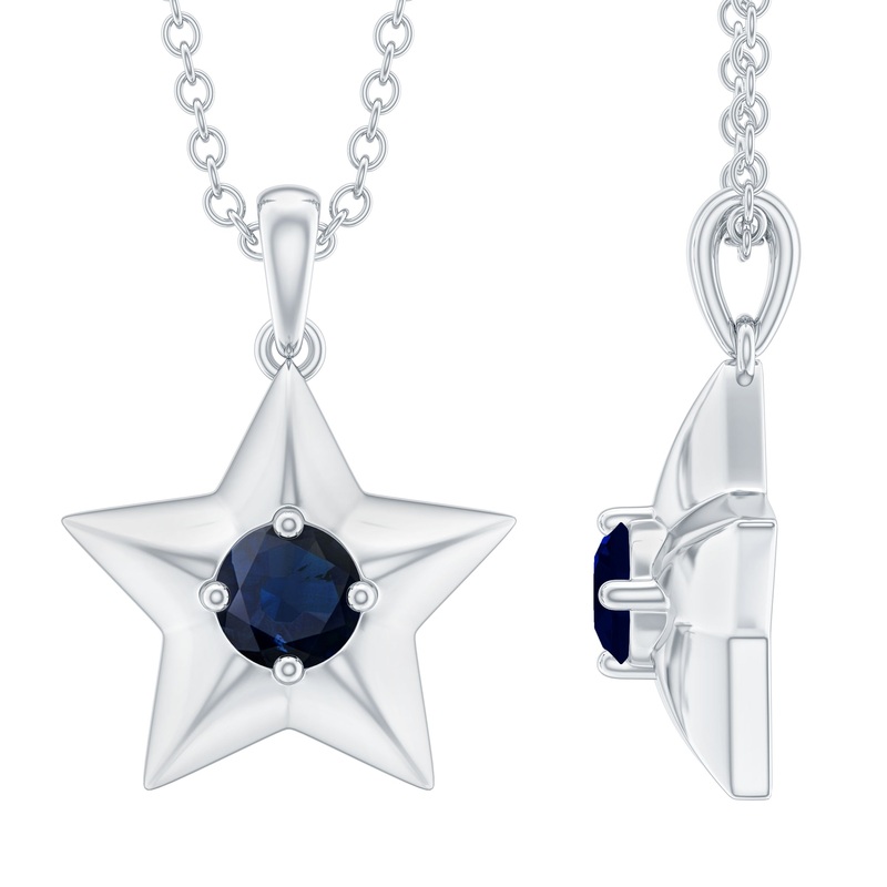 0.25 CT Blue Sapphire and Gold Star Pendant for Woman
