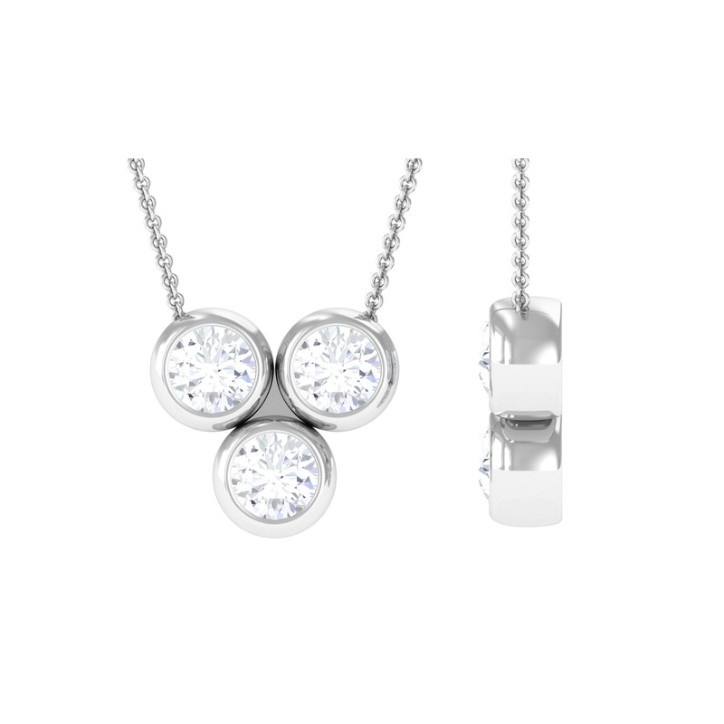 0.25 CT Round Cut Moissanite Minimal Three Stone Necklace