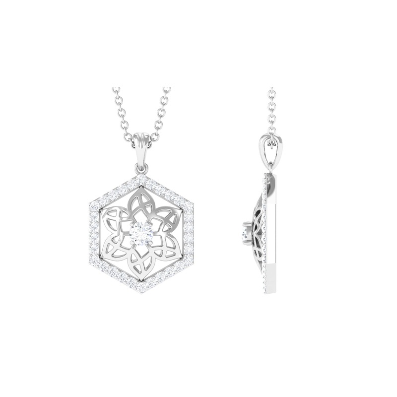 0.50 CT Certified Moissanite Floral Pendant in Gold