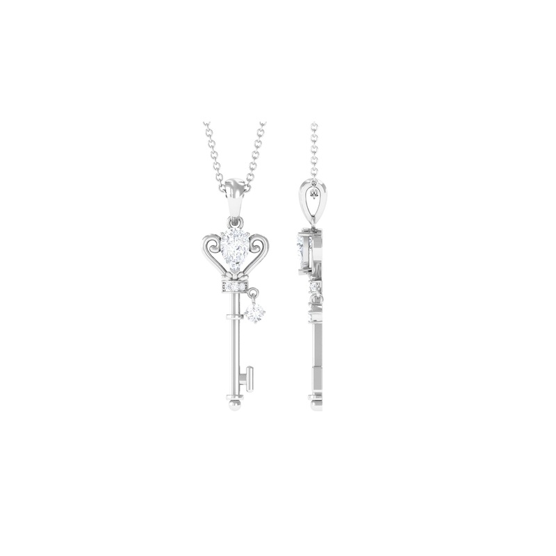 0.75 CT Elegant Moissanite Key Pendant in Prong Setting