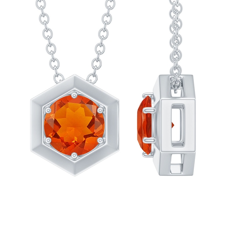 0.75 CT Natural Fire Opal Solitaire Pendant in 6 Prong Setting