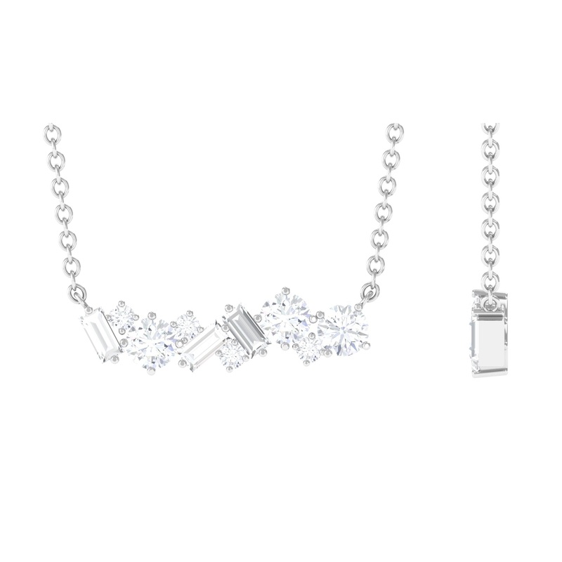 0.75 CT Round and Baguette Cut Moissanite Cluster Bar Necklace