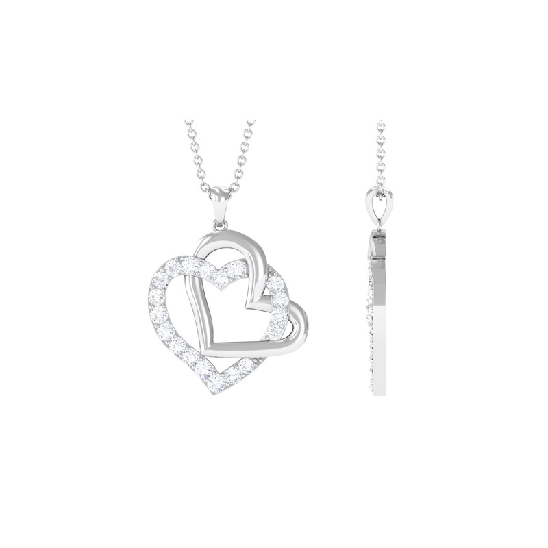 0.75 CT Round Shape Moissanite Interlock Heart Pendant