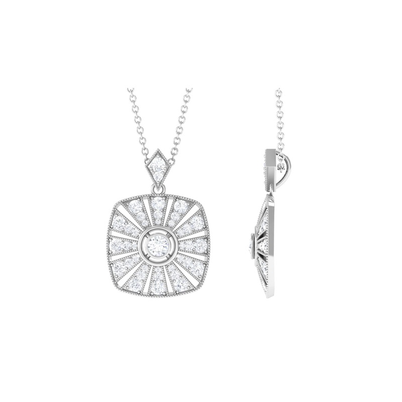 1 CT Certified Moissanite Beaded Vintage Pendant