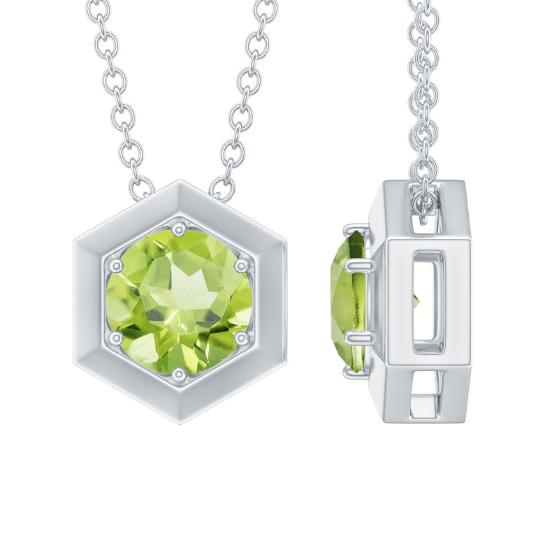 1 CT Hexagon Pendant for Women with Solitaire Round Peridot
