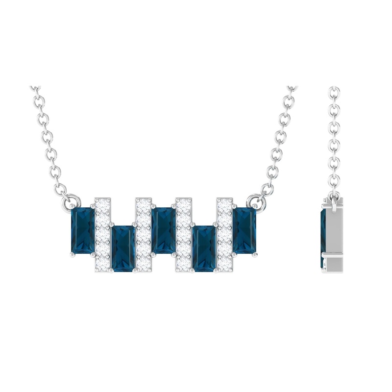 1 CT London Blue Topaz and Diamond Bar Necklace