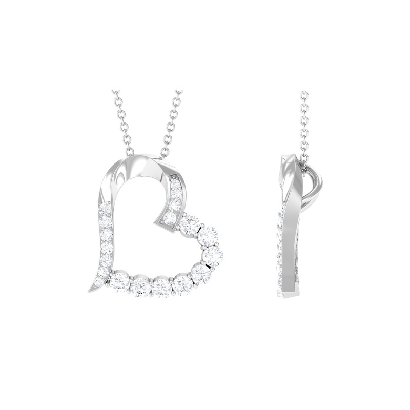 1 CT Round Cut Moissanite Heart Pendant in Prong Setting