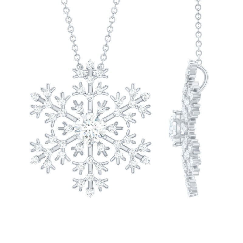 1 CT Round Cut Moissanite Snowflake Pendant in Gold