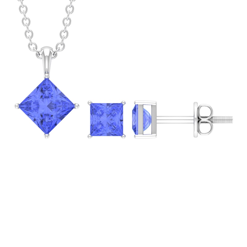 2.25 CT Princess Cut Solitaire Tanzanite Jewelry Set in Gold