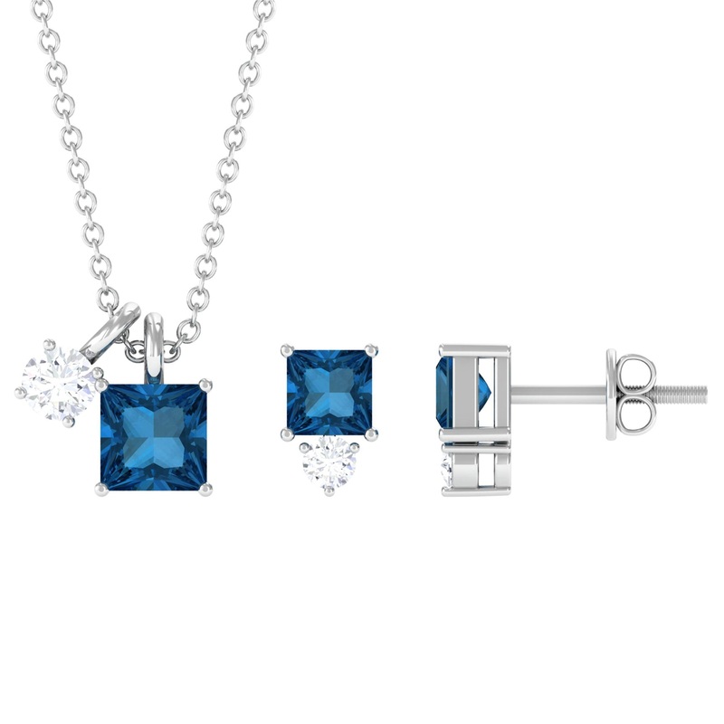 2.5 CT London Blue Topaz and Moissanite Two Stone Pendant Earrings Set