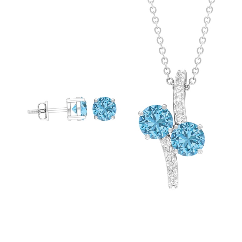 5 MM Aquamarine Minimal Jewelry Set with Diamond Accent