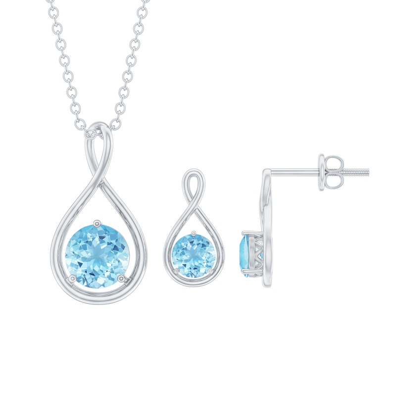 Aquamarine Solitaire and Gold Infinity Jewelry Set