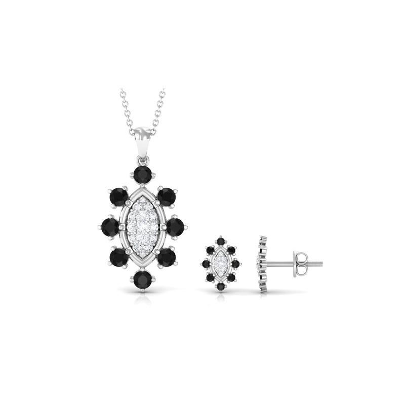 Black Onyx and Diamond Statement Pendant and Earrings Set