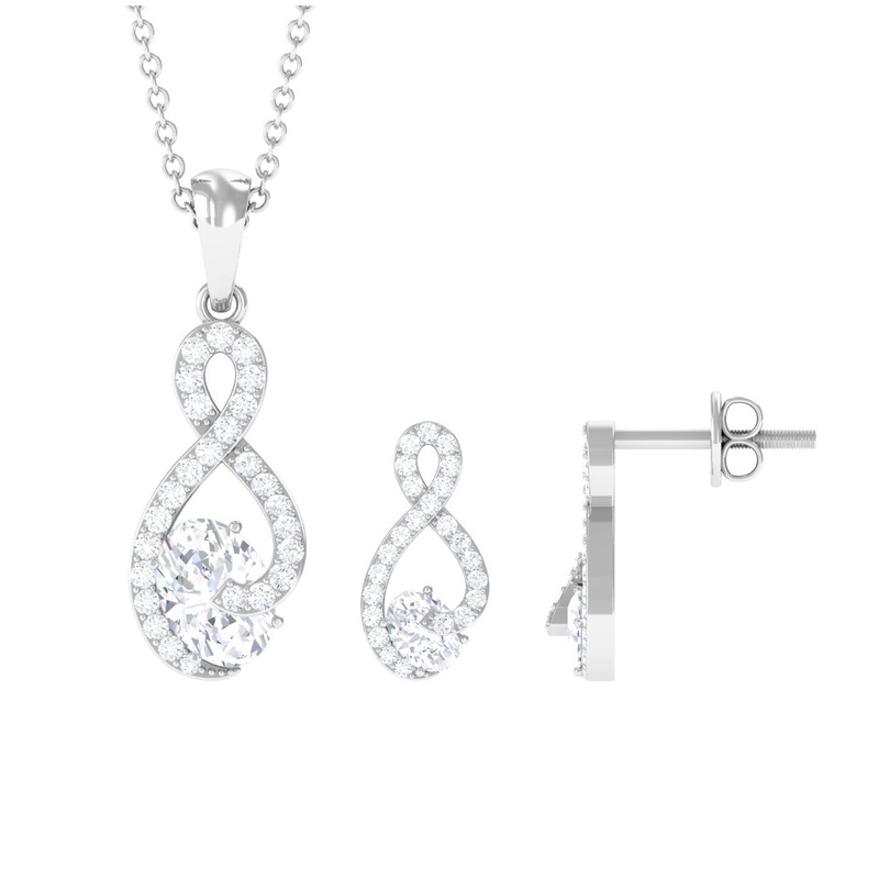 Certified Moissanite Infinity Pendant Necklace and Earring Set