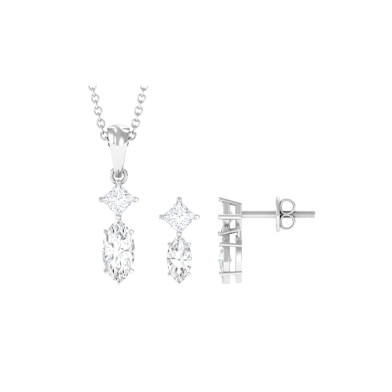 Certified Moissanite Two Stone Jewelry Set in Prong Setting