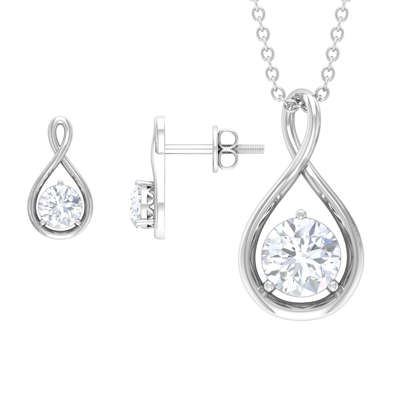 Moissanite Solitaire and Gold Infinity Jewelry Set