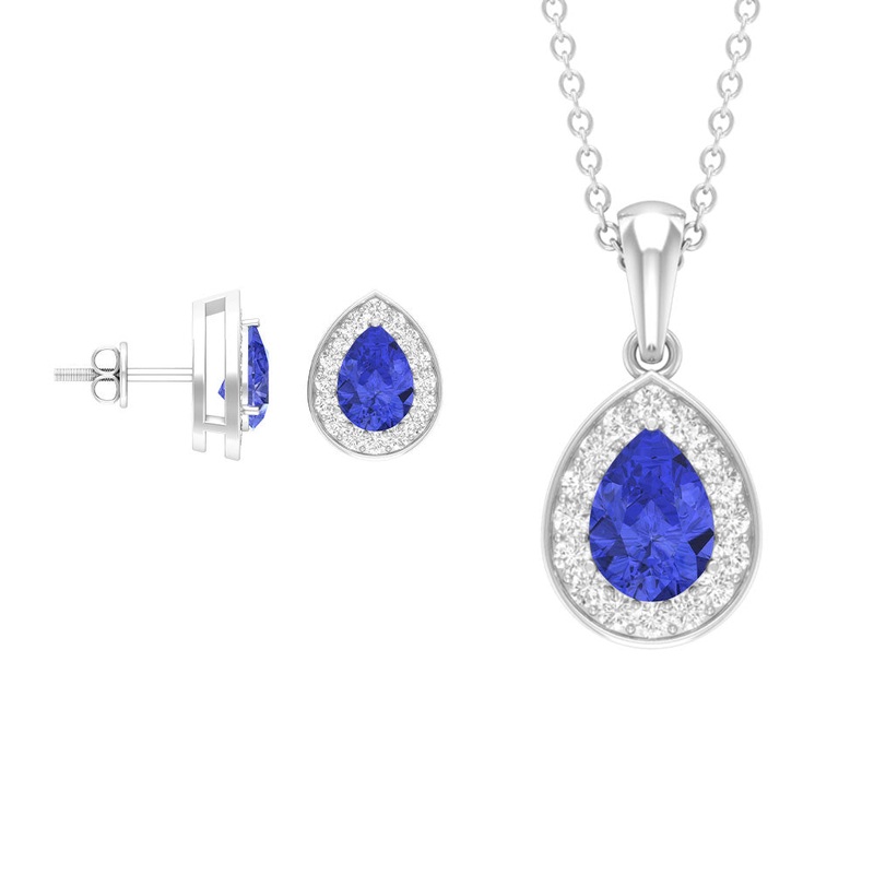 Pear Shape Tanzanite Teardrop Jewelry Set with Moissanite