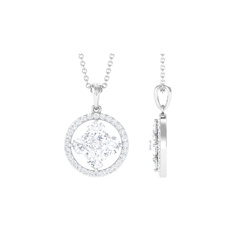 Simple Moissanite Flower Pendant with Halo