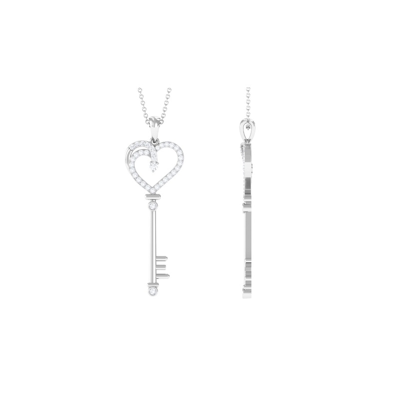 Simple Moissanite Heart Key Pendant Necklace