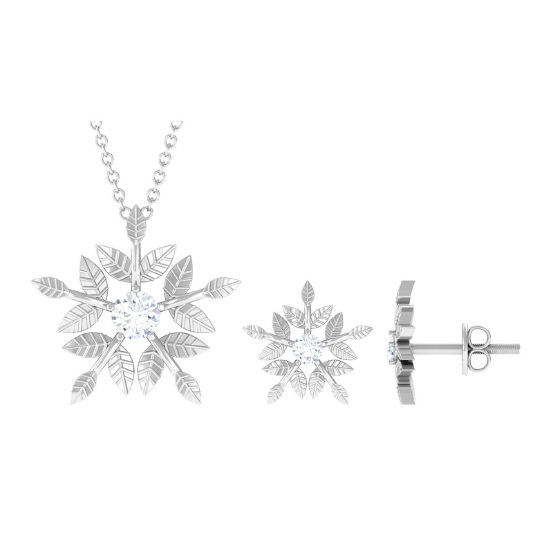 0.5 CT Certified Zircon Gold Flower Jewelry Set in Prong Setting