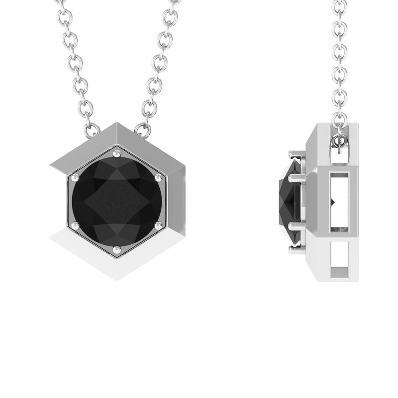 1.25 CT Natural Black Onyx Solitaire Hexagon Pendant in Gold