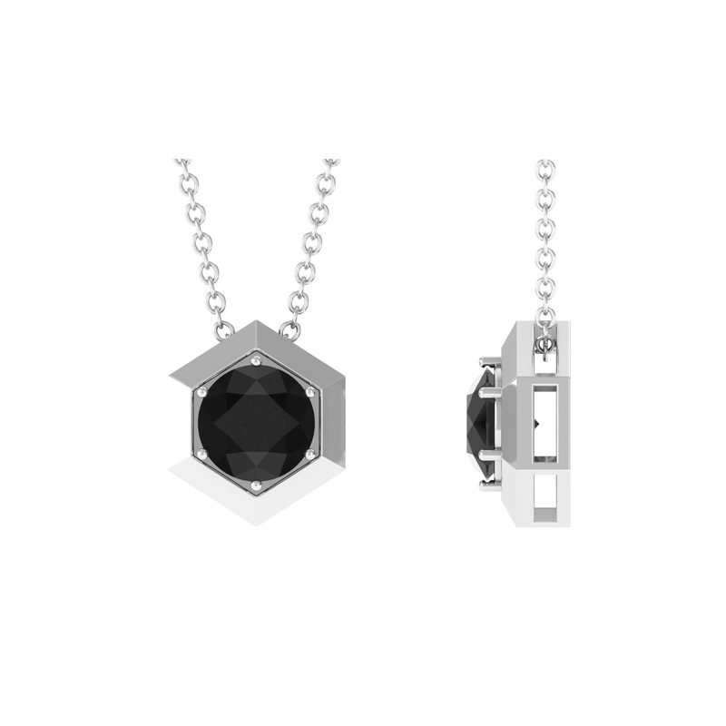 1.5 CT Round Black Spinel Gold Hexagon Pendant Necklace