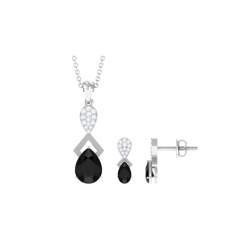 1.50 CT Designer Black Onyx Dangle jewelry Set with Diamond