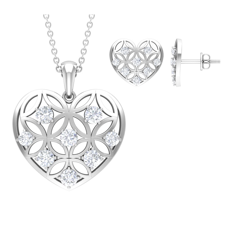 1.50 CT Zircon Heart Jewelry Set with Gold Cut Out Work